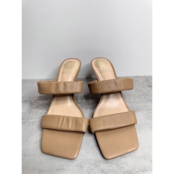 Vince Camuto Sandals Size 6 Brown Leather Double Strap Slide on Heels - Picture 4 of 9